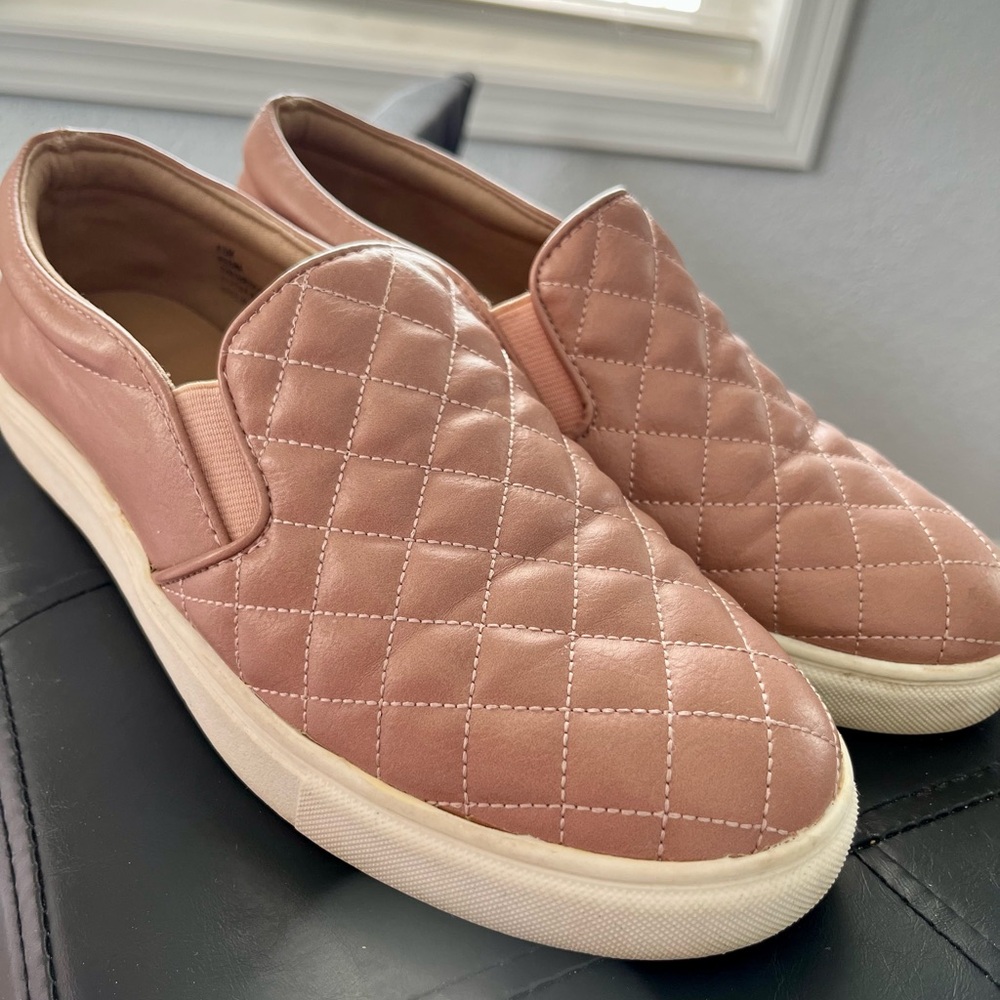 Pink Quilted Slip-On Loafers with White Sole
